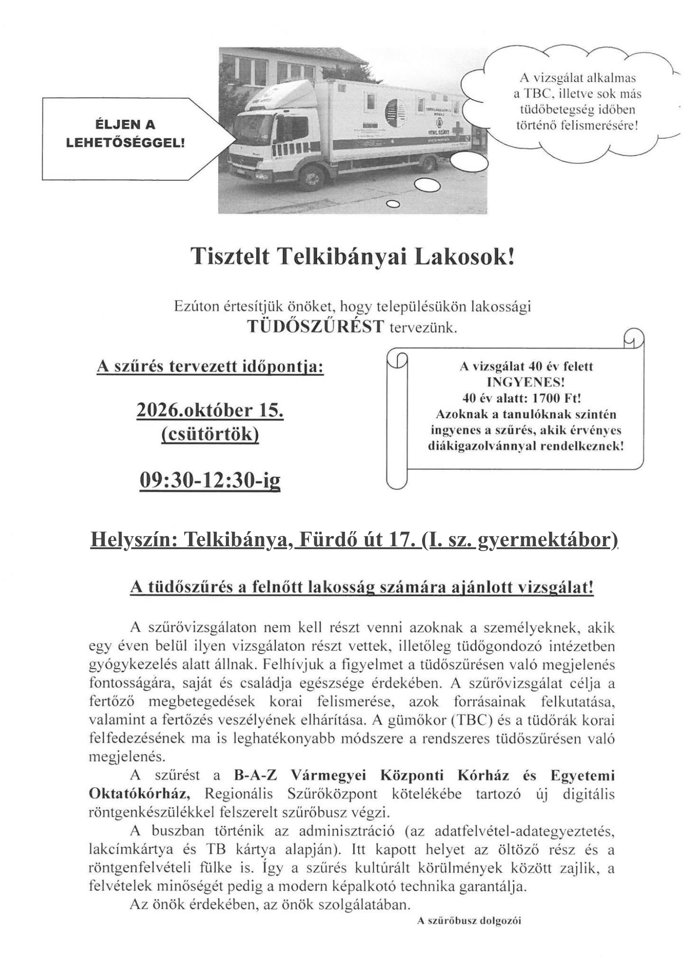 Lakossági Tüdőszűrés Plakát